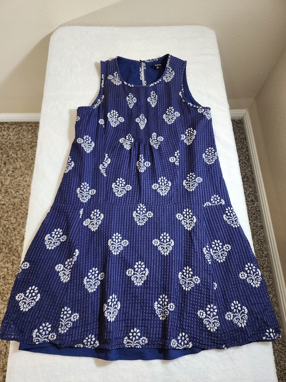 Madewell Skyscape Flower Stamp Shift Dress Blue Silk Cotton Blend Size Small - Picture 5 of 14